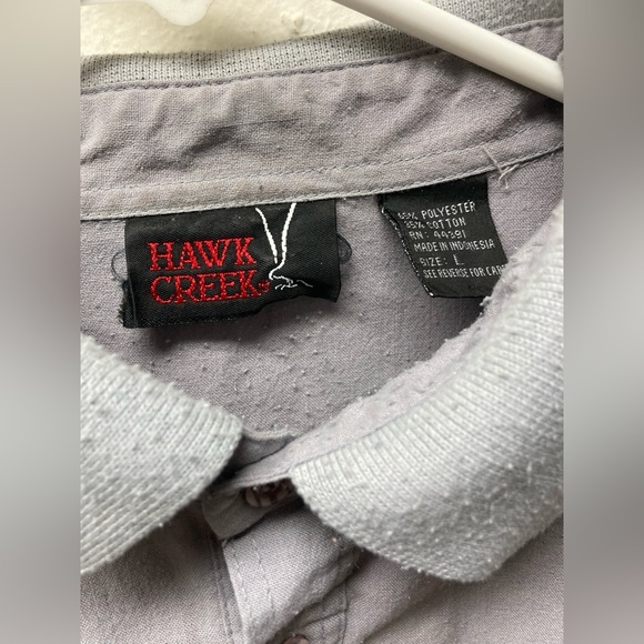 Vtg 90s Mens L Longsleeve Polo Collared Grey White Multipattern Shirt Hawk Creek - Picture 4 of 7